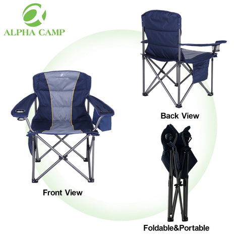 ALPHA CAMP Oversized Portable Folding Camping Chair with Cooler Bag for Sports, Beach, Hiking, Fishing