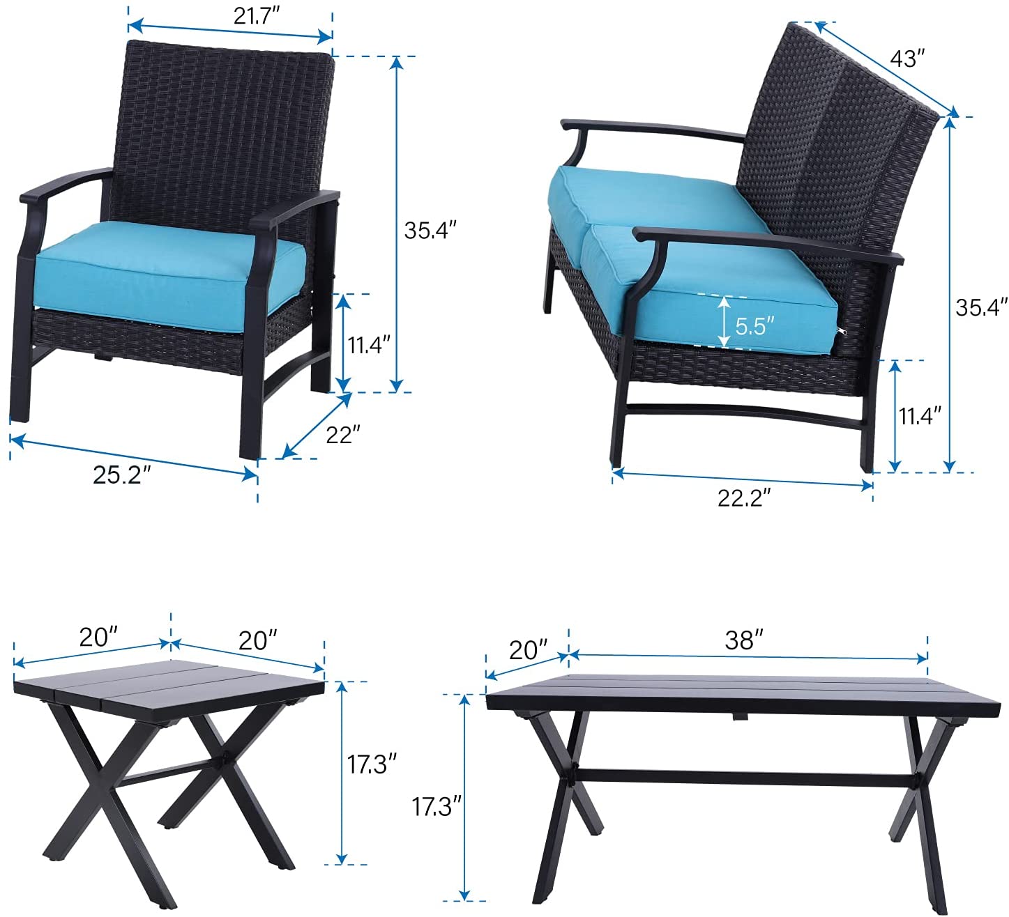 Sophia & William Patio Rattan Sofa Seating Group with Cushions, Outdoor Conversation Set
