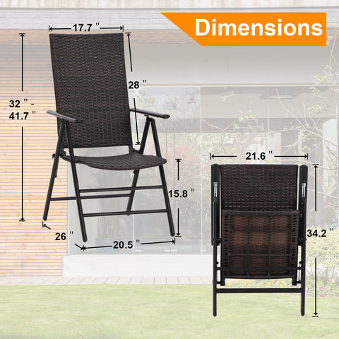 MFSTUDIO 5-Piece Steel Round Table & Rattan Adjustable Reclining Foldable Chairs Outdoor Dining Set