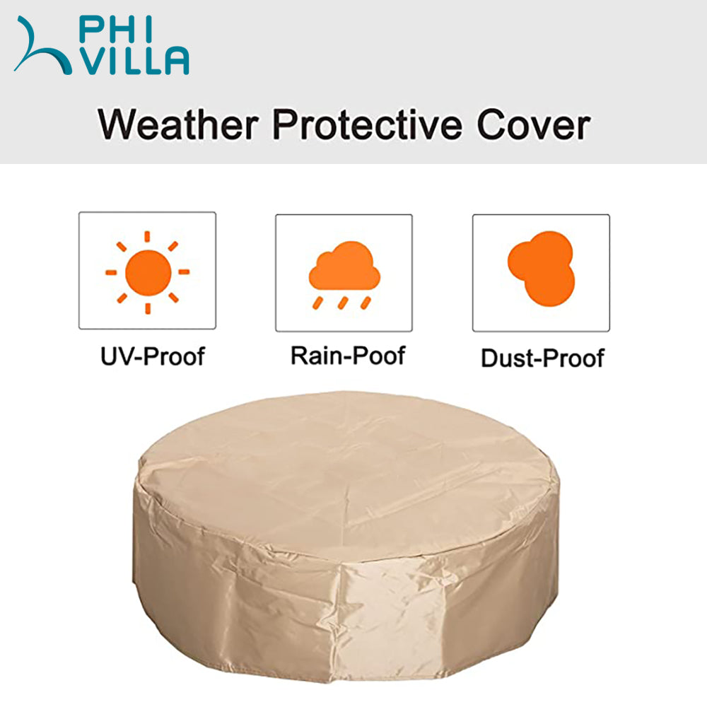 PHI VILLA 29 Inch Round Outdoor Terrafab Gas Firepit Fire Column With Lava Rocks, Touch-up Pen and PVC Rain Cover Included