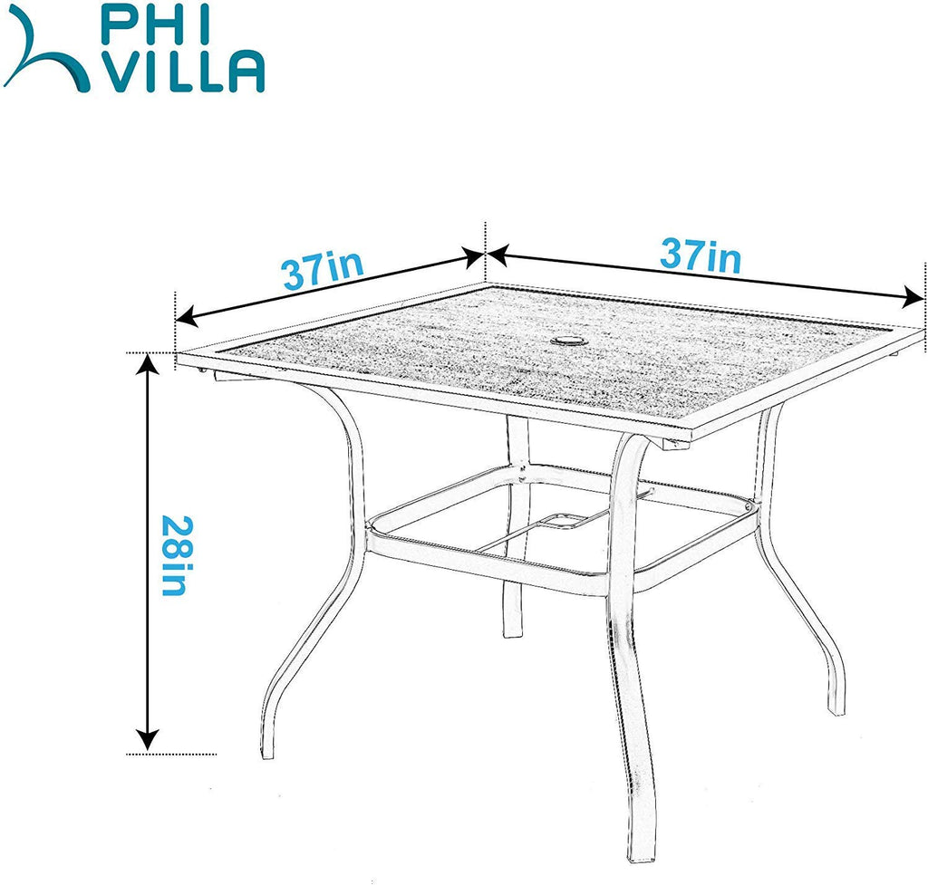 Phi Villa WoodLook Brown Frame Patio Dining Table with Umbrella Hole
