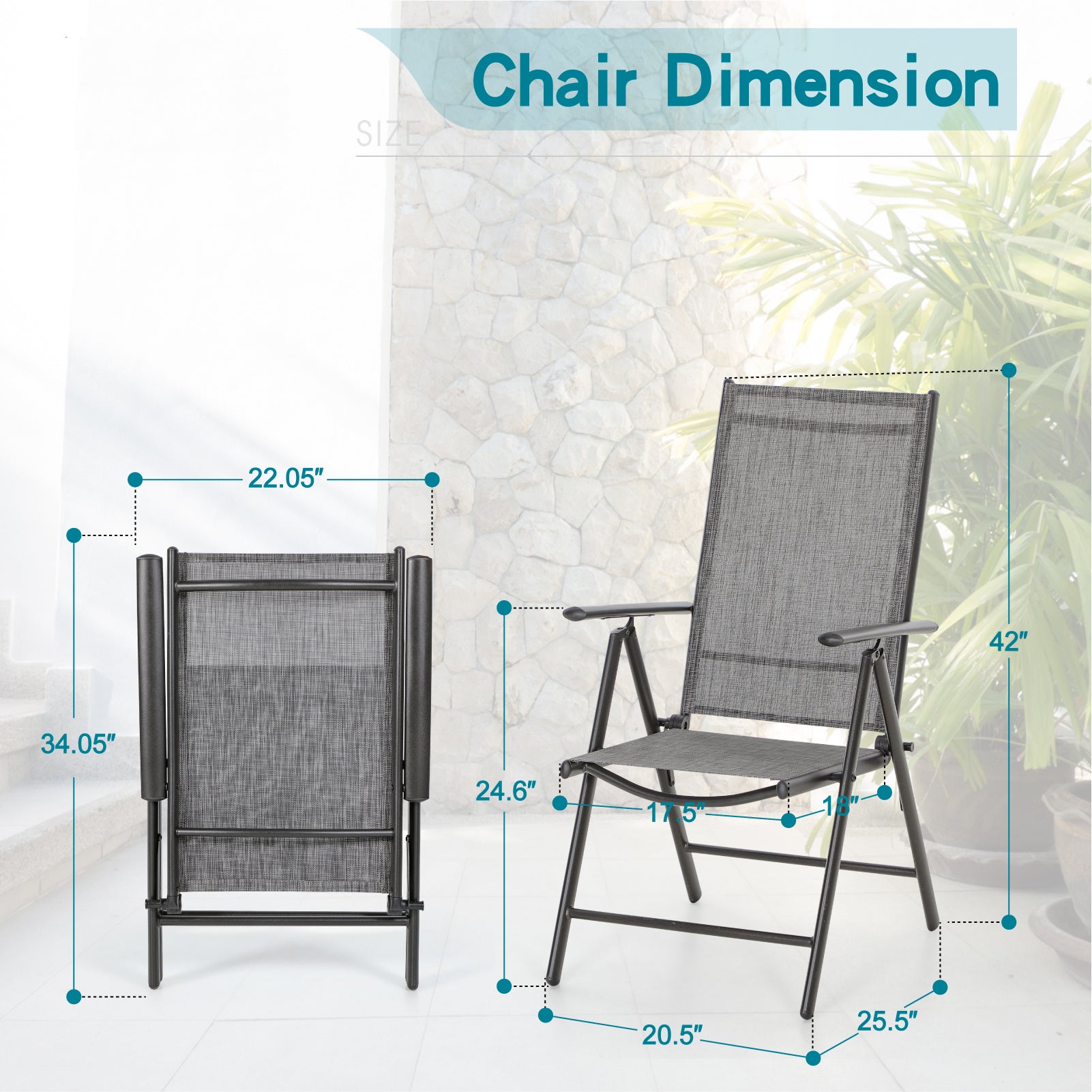 Sophia & William Pre-assembled Aluminum & Steel Frame Reclining Folding Sling Chair, Set of 2