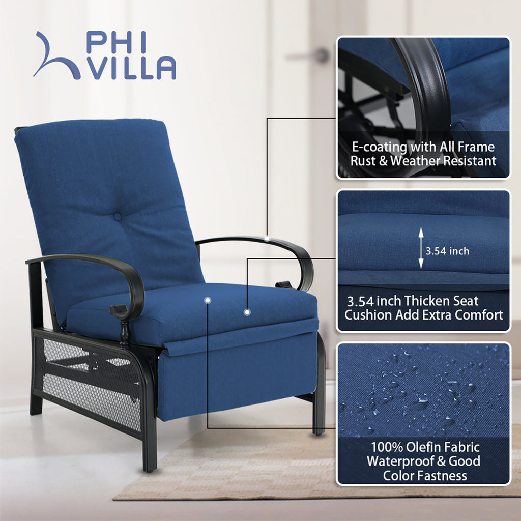 PHI VILLA Metal Adjustable Relaxing Recliner Lounge Chair with Cushion